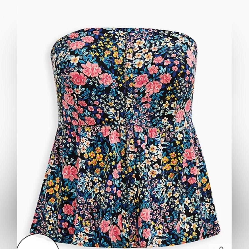 Torrid Pink and Blue Bustier Peplum Blouse